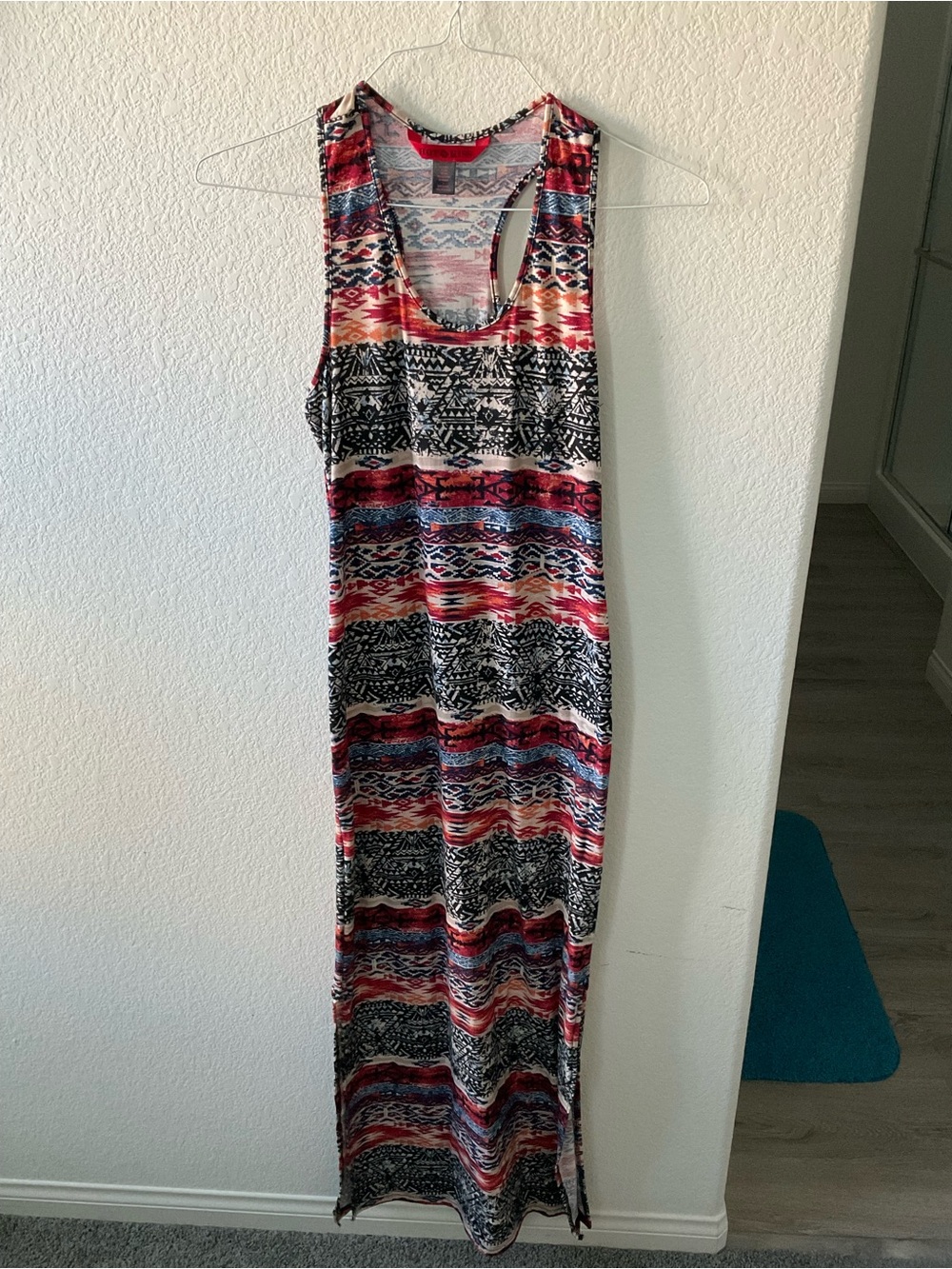 Hot Kiss Racerback Maxi Dress in Red, Black & White Aztec Stripe